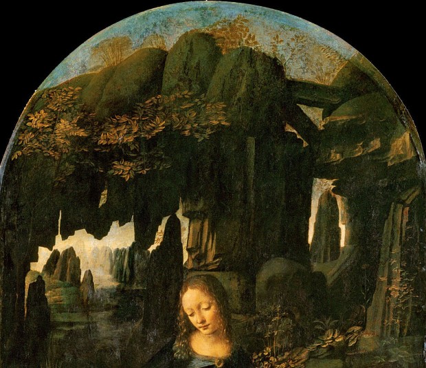 Detail from The Virgin of the Rocks (15??), in the Louvre, Paris. I have heavily cropped the picture to show the rocks. Image from Wikipedia